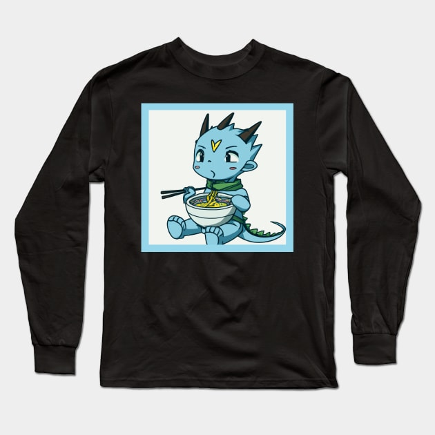 Baby dragon eating ramen anime drawing Long Sleeve T-Shirt by DadOfMo Designs